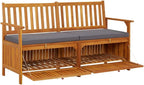Solid Acacia Wood Storage Bench with Cushion, Large Rectangular Outdoor Patio Furniture for Seating and Hidden Compartments, Weather Resistant Modern Design, 3-Person