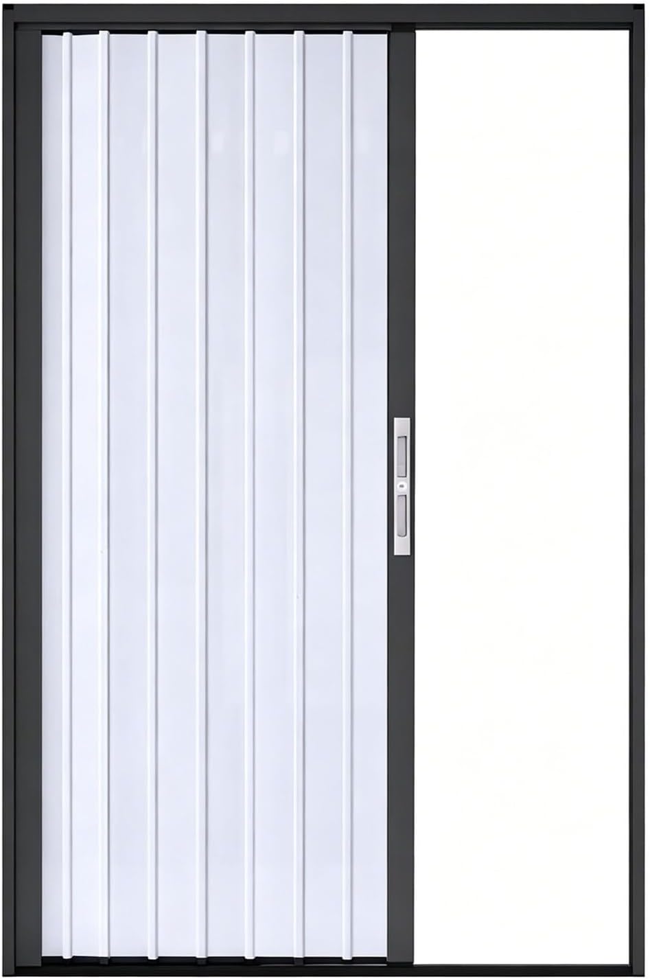 Heavy Duty Aluminum Folding Closet Door with Track, Retractable Accordion Partition Door for Interior Exterior, Bathroom Balcony Kitchen Garage Storage Room Divider(Black,38x84in(97x213cm))