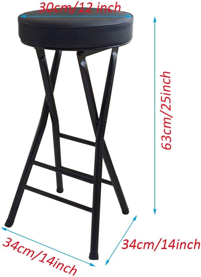 25 Inch Backless Folding Stool with Padded, with 220lb Capacity, for Kitchen or Rec Room, Portable Indoor Counter Bar Stools (Color : Black, Size : 63cm/25inch)