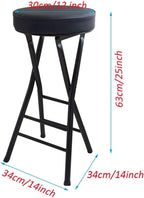 25 Inch Backless Folding Stool with Padded, with 220lb Capacity, for Kitchen or Rec Room, Portable Indoor Counter Bar Stools (Color : Black, Size : 63cm/25inch)