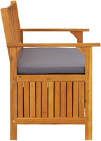 Solid Acacia Wood Patio Storage Bench 47.2 Inch with Cushion, Outdoor Garden Seat with Large Storage Compartment, Rustic Wooden Bench for Home and Garden