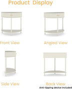 Artisan-Crafted Wave-Pattern Demi-Lune Console Table with Creamy White Finish,Unique Half Moon Design End Table with 2 Storage Drawers and Bottom Shelf for Living Room, Bedroom, Study, Hallway