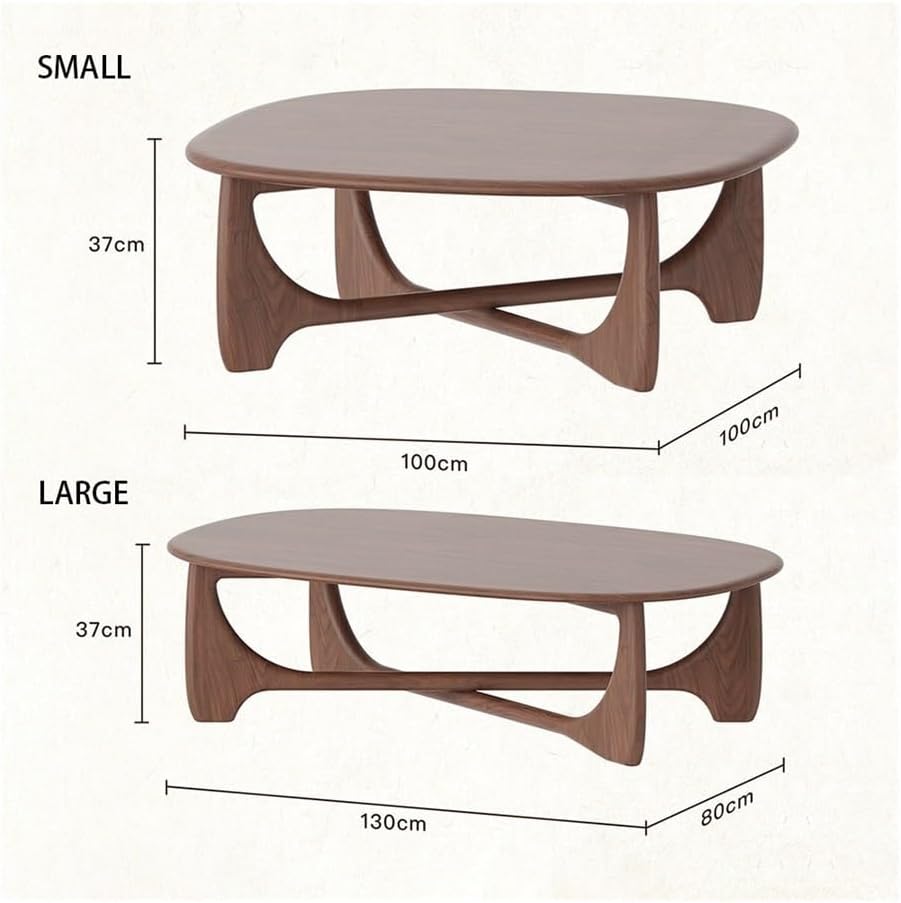 Wood Coffee Table Mid-Century Organic Curve Design Living Room Center Small Side Table(Large)