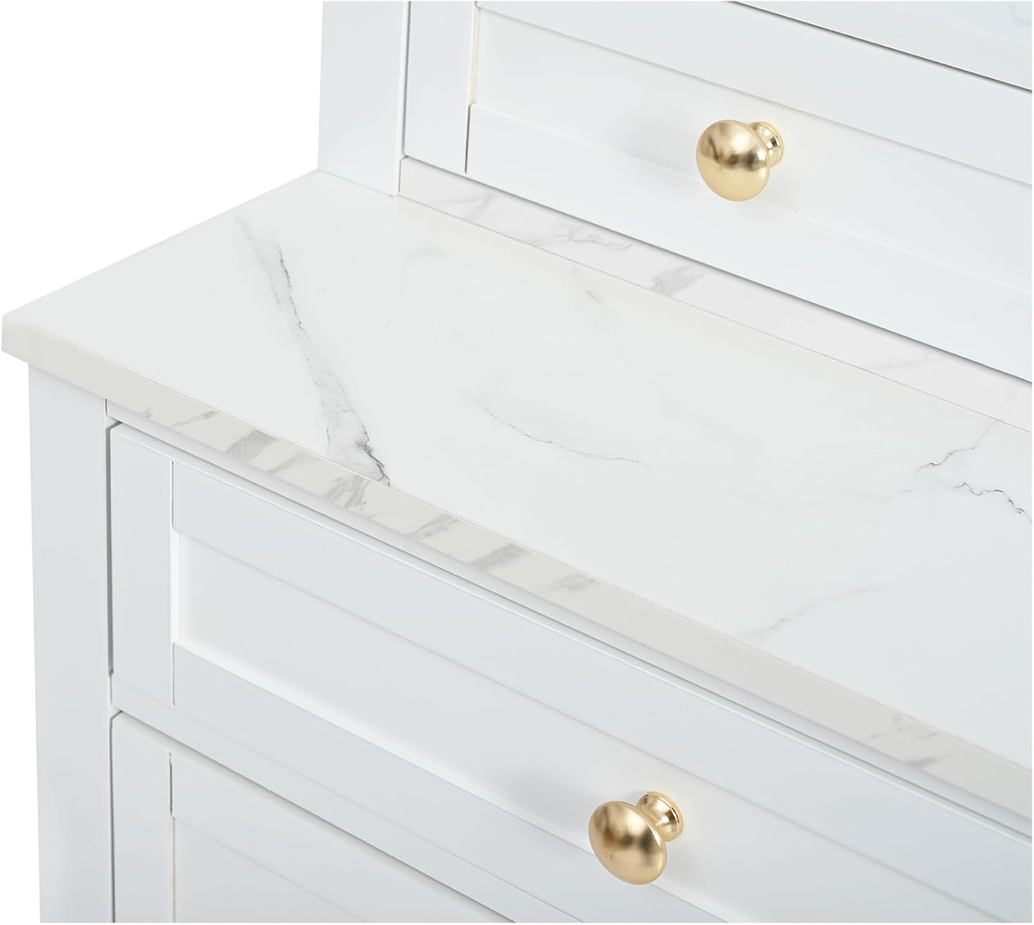 83.7” Tall Kitchen Pantry Storage Cabinet, Wooden Storage Cabinet with 5 Drawers and Adjustable Shelves, Bathroom Storage Cabinet with Open Compartments, Freestanding Cupboard for Kitchen, White