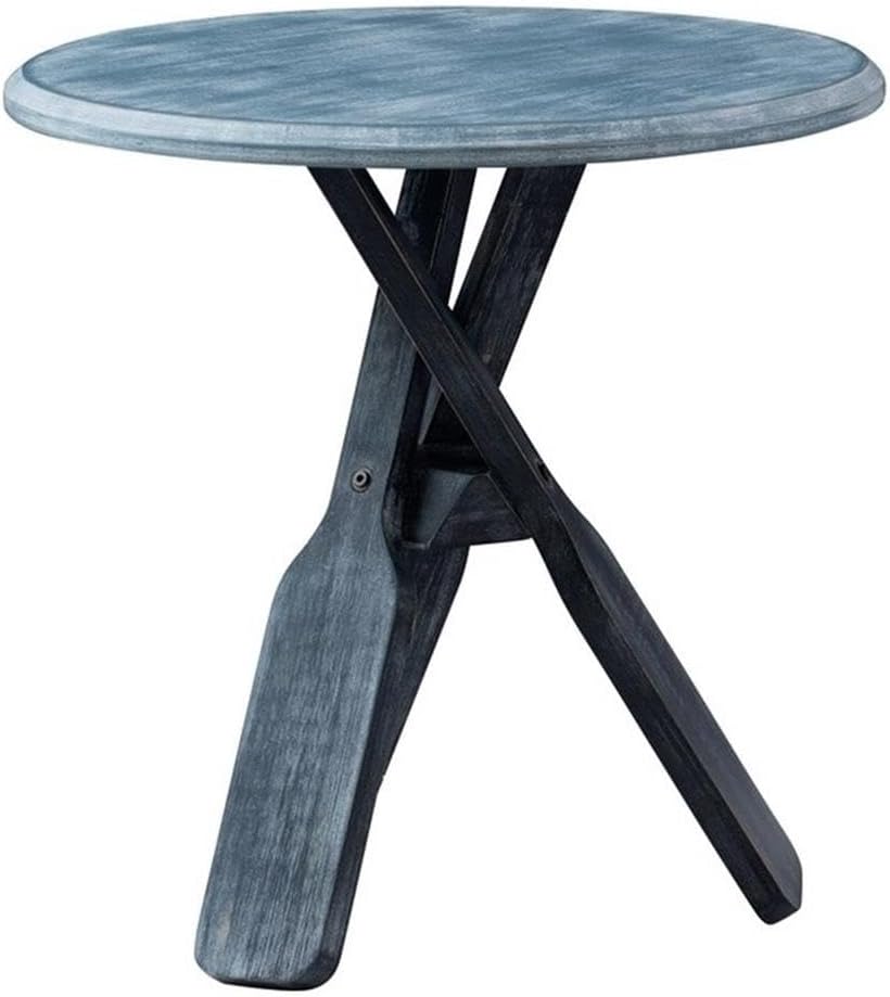 MAKLAINE Distressed Wood Coastal Side Table, Canoe Paddle Tripod Base, Beveled Gray Finish, 22 in Round Rubberwood Top, Nautical Style Accent Table for Living Room, Lake or Beach Home Decor