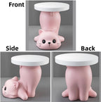 Creative Resin Cat Side Table with Tray, Multifunctional Accent Table for Small Spaces, Cartoon End Tables for Living Room, Bedroom or Entryway(Beige)