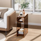 Acrylic End Table with Storage, Narrow Slim Side Table for Small Spaces Skinny nightstand Bedside Table for Bedroom, Living Room, Office (Brown)