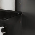 3-Doors Bathroom and Laundry Room Wall Cabinet with Adjustable Shelves, Medicine Cabinet, Wall Mounted MDF Storage Organizer Over Toilet or Washer, Black, HUS-FRG231-L