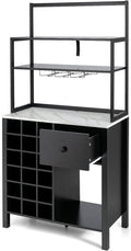 TANGZON Sideboard Wine Cabinet, Kitchen Buffet Cabinet with Glass Holders, 18-Bottle Wine Rack, Drawer, Worktop & Anti-Tipping Device, Home Bar Dining Room Wooden Storage Cupboard (Black)