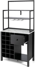 TANGZON Sideboard Wine Cabinet, Kitchen Buffet Cabinet with Glass Holders, 18-Bottle Wine Rack, Drawer, Worktop & Anti-Tipping Device, Home Bar Dining Room Wooden Storage Cupboard (Black)