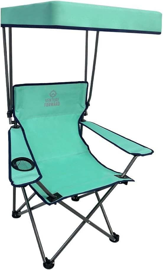 Venture Forward Youth Outdoor Canopy Chair with Adjustable Shade, Folding Kids Camping Chair with Cup Holder and Carry Bag, Portable Beach, Sports and Backyard Seating
