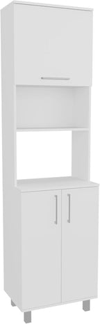 21.7" D*15.4" D*80.3" H Corner Freestanding Kitchen Pantry with 4 Shelves, Top Single Door & Lower Double Door, Rectangular Storage Cabinet, Modern, for Living Room, Dining Room, White