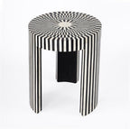 Beaumont Lane Transitional Round Bone Inlay Side Table, Black and White Finish, 18" W x 18" D x 22" H, Engineered Wood Construction, Handcrafted Accent Table for Living Room Decor