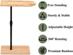 Bamboo Height Adjustable C-Shape Side Table, 360° Rotatable Sofa Tray Table with Cup Holder & Slots for Living Room, Bedroom (Oval)