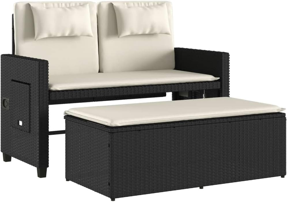 Garden Bench Black and Cream White,Reclining Garden Bench with Adjustable Armrests for Outdoor Comfort Patio Furniture