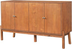Saiveina Vintage Sideboard Buffet Cabinet, 56.8" W X 18" D X 34.2" H, 4-Door Storage Cabinet with Metal Handles, MDF & Acacia Veneer, Brown Finish for Dining Room or Living Room