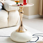 Light Luxury Coffee Table Living Room Metal Moving knickknacks Bedroom nightstand Creative Sofa Side Several Balconies Round Table Italian-Style Telephone Table (White)