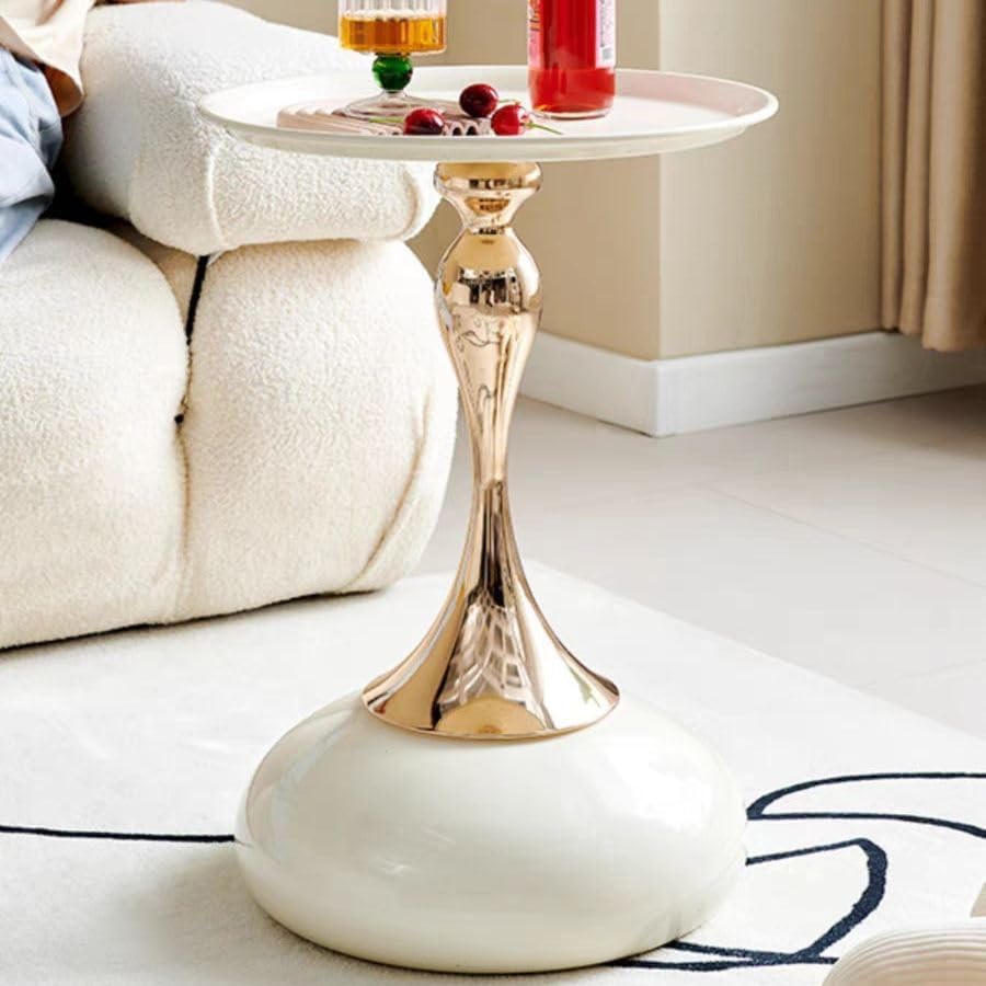 Light Luxury Coffee Table Living Room Metal Moving knickknacks Bedroom nightstand Creative Sofa Side Several Balconies Round Table Italian-Style Telephone Table (White)