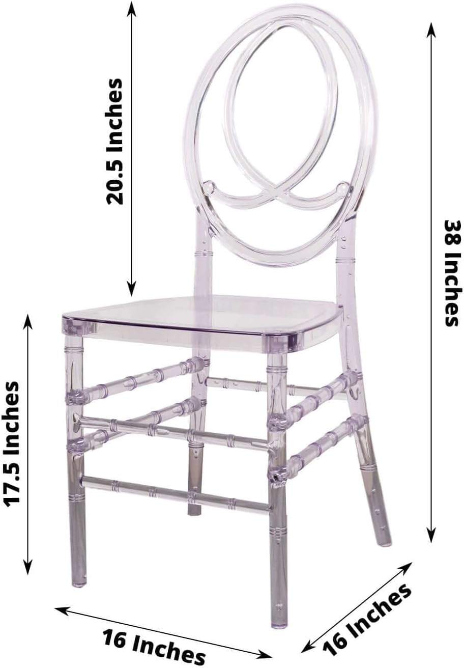 Efavormart Stackable Clear Acrylic Phoenix Chiavari Ghost Chair, Transparent Resin Armless Oval Back Chair