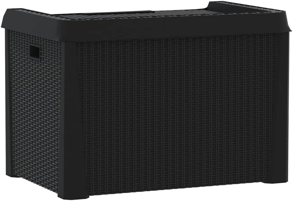 Patio Storage Box Anthracite 33 gal Resin Wicker Chest Outdoor Cushion Container Bench with Lockable Lid for Garden Backyard Deck Porch Furniture Seat