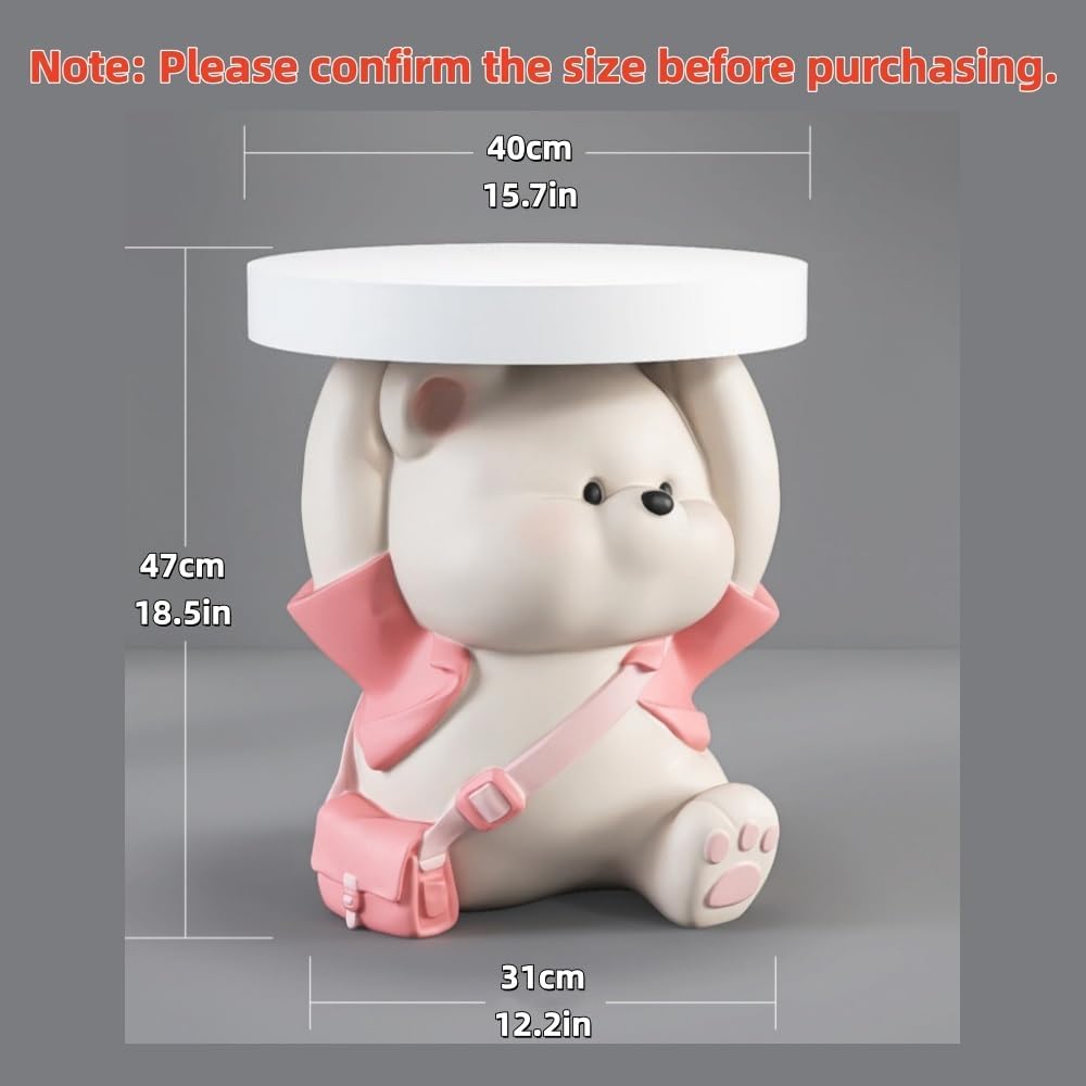 Cute Resin Bear Side Table with MDF Desktop, Modern and Simple Bedside Table, Multifunctional Small Accent Table for Living Room, Bedroom and Office(Gray)