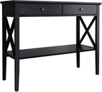 ChooChoo Console Table with Drawers, Narrow Wood Accent Sofa Table Entryway Table with Storage Shelf for Entryway, Front Hall, Hallway, Living Room, Black