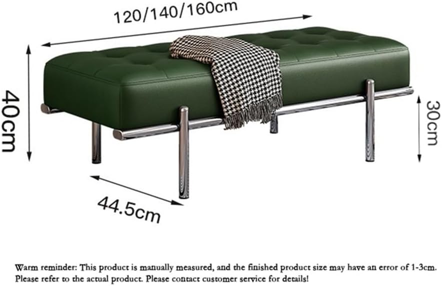 Modern Bed End Stool Light Luxury Shoe-Changing Bench Stainless Steel Long Leather Minimalist Bedside Entryway(Green,Small)