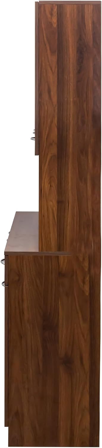 70.87 Inch Tall Kitchen Pantry Storage Cabinet with 6 Doors, 1 Drawer & Open Shelf – Versatile Hutch Cabinet for Ample Organization, Ideal as Pantry, Sideboard or Coffee Bar Cabinet, Dark walnut