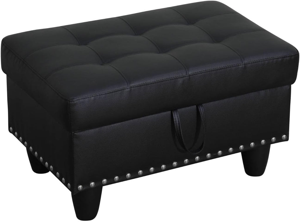 Simple Deluxe Ottoman with Storage Bench Chair, 28.5" L x 19.5" W x 17.5" H Foot Rest Stools with Synthetic Leather,Ottoman Storage Chest Box with Padded Seat for Bedroom, Living Room, Entryway,Black