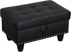 Simple Deluxe Ottoman with Storage Bench Chair, 28.5" L x 19.5" W x 17.5" H Foot Rest Stools with Synthetic Leather,Ottoman Storage Chest Box with Padded Seat for Bedroom, Living Room, Entryway,Black