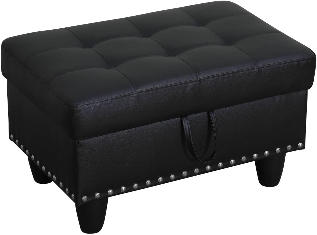 Simple Deluxe Ottoman with Storage Bench Chair, 28.5" L x 19.5" W x 17.5" H Foot Rest Stools with Synthetic Leather,Ottoman Storage Chest Box with Padded Seat for Bedroom, Living Room, Entryway,Black