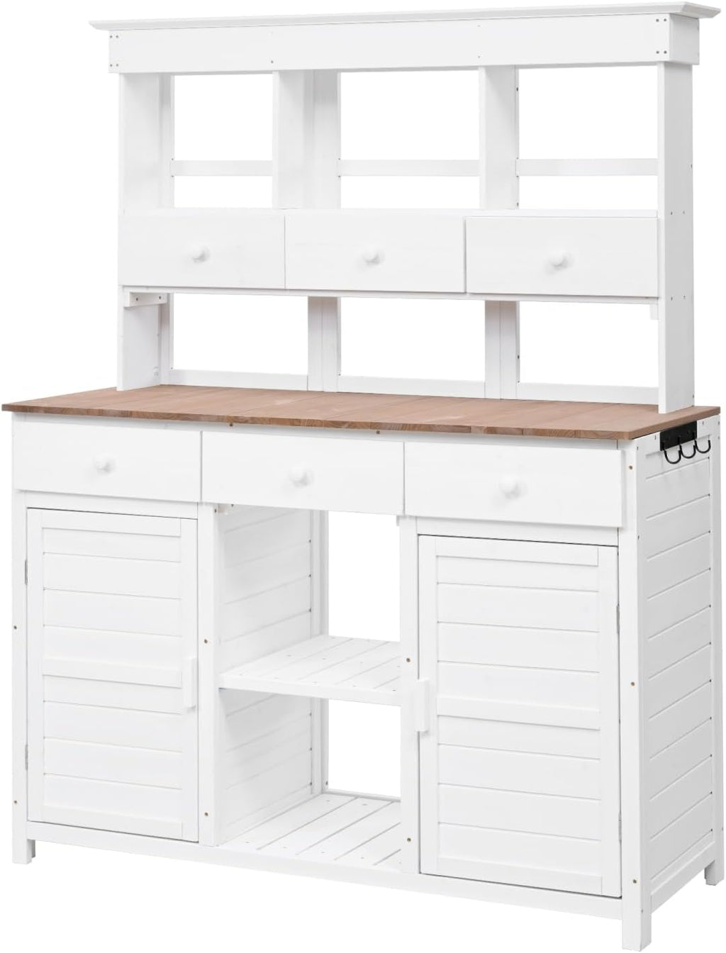 65.7" H Tall Garden Potting Bench with Hutch, 3 Shelves, 6 Drawers, 2 Cabinets, Side Hooks