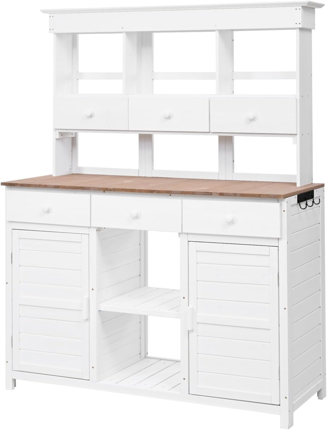 65.7" H Tall Garden Potting Bench with Hutch, 3 Shelves, 6 Drawers, 2 Cabinets, Side Hooks