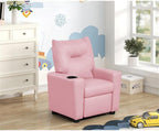 Lilola Home Perline 23" W Pink PU Leather Kids Recliner Chair – Faux Leather Toddler Armchair with Cup Holder and Soft Padded Back for Bedroom or Playroom