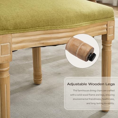 Linen Upholstered Dining Chairs Set of 6 French Country Oval Fabric Back Kitchen Side Chair with Wood Legs for Dining Room, Kitchen, Restaurant(Olive Green-Fabric)