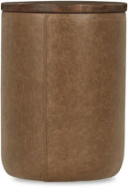 Pemberly Row Mango Wood Leather Wrap Accent End Table, Chestnut Finish, 16Wx16Dx24H, Rustic Grain Patterns, Genuine Leather Base, Round Tabletop, Elegant Modern or Rustic Living Room Furniture