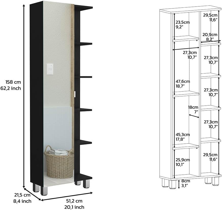 Modern Single Door Cabinet, Storage Cabinet with Five External Shelves and Four Interior Shelves,for Kitchen Home