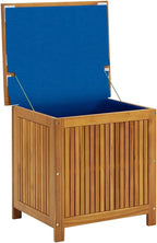 Solid Acacia Wood Patio Storage Box with Waterproof Bag, 23.6x19.7x22.8 Inch Outdoor Bench for Cushions and Garden Tools