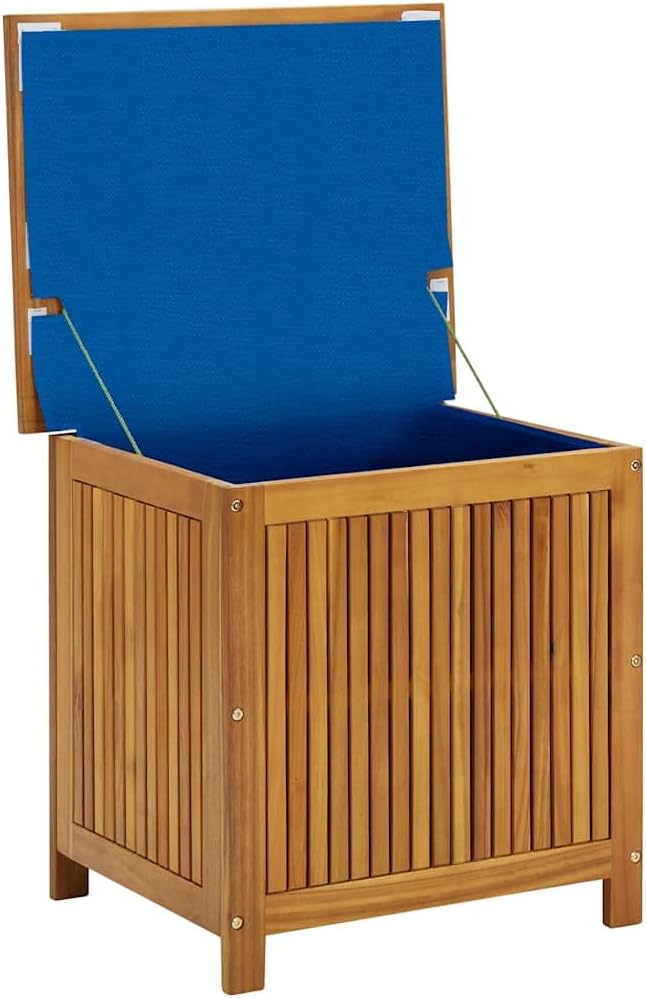 Solid Acacia Wood Patio Storage Box 23.6x19.7x22.8 Inch Bench with Waterproof Bag for Cushions and Garden Tools