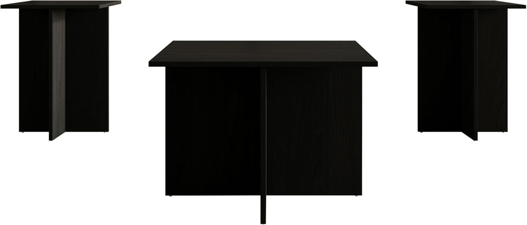 HOME DESIGN Joliet 3 Piece Coffee Table Set 23.6 Inches with Plank-Style Tops, Modern Living Room Furniture, Durable Wood Look, Black