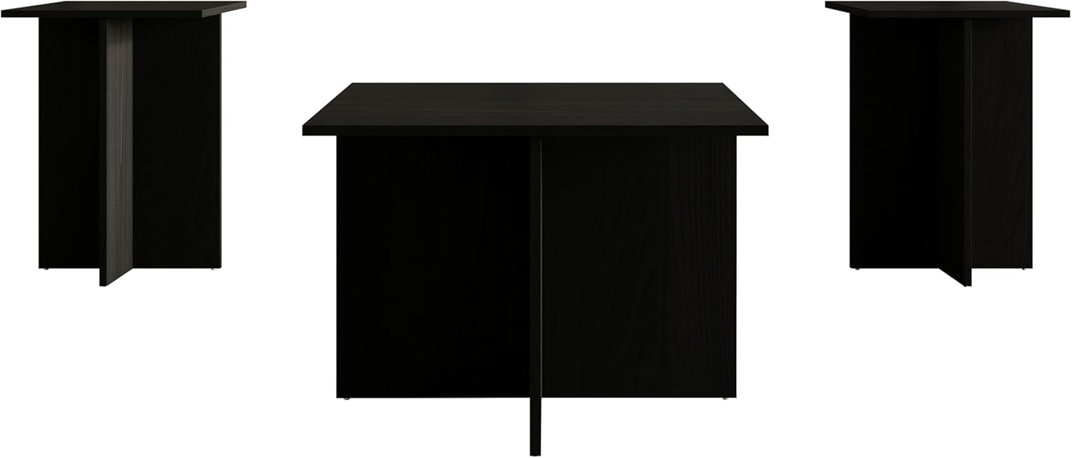 HOME DESIGN Joliet 3 Piece Coffee Table Set 23.6 Inches with Plank-Style Tops, Modern Living Room Furniture, Durable Wood Look, Black