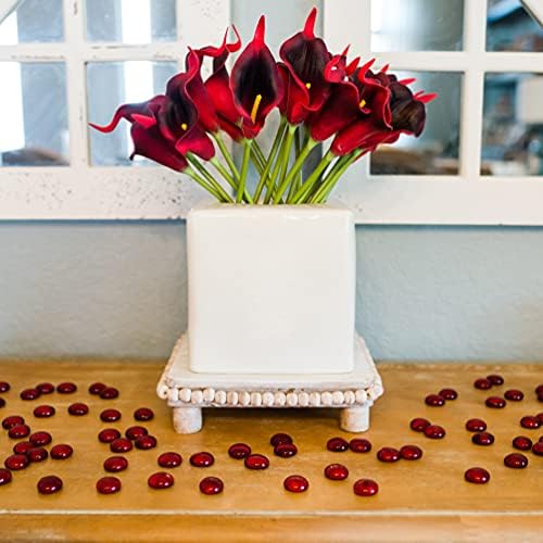 Flat Glass Marbles Vase Filler Beads 1lb, 100 Red Stones | Glass Pebbles Gems