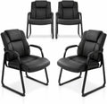 Office Guest Chair Set of 4, Leather Waiting Room Chair with Sled Base and Armrests, Reception Desk Chair No Wheels, Conference Room Chair for Office Lobby Clinic Home