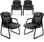 Office Guest Chair Set of 4, Leather Waiting Room Chair with Sled Base and Armrests, Reception Desk Chair No Wheels, Conference Room Chair for Office Lobby Clinic Home