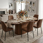 55"-71" Extendable Dining Table Set for 6, Oval Dining Room Table Set for 6, Modern Wood Kitchen Table Upholstered Chairs Set of 6, Ideal for Dining Room,Office, Space-Saving