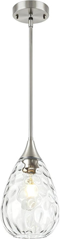 TOULMJ Brushed Nickel Pendant Light Kitchen Island, Modern Hammered Glass Kitchen Lighting Over Island Hanging Bathroom Light Fixtures Adjustable for Hallway Entryway Dining Room