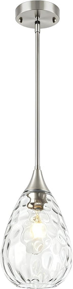 TOULMJ Brushed Nickel Pendant Light Kitchen Island, Modern Hammered Glass Kitchen Lighting Over Island Hanging Bathroom Light Fixtures Adjustable for Hallway Entryway Dining Room
