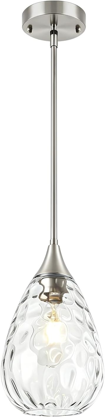 TOULMJ Brushed Nickel Pendant Light Kitchen Island, Modern Hammered Glass Kitchen Lighting Over Island Hanging Bathroom Light Fixtures Adjustable for Hallway Entryway Dining Room