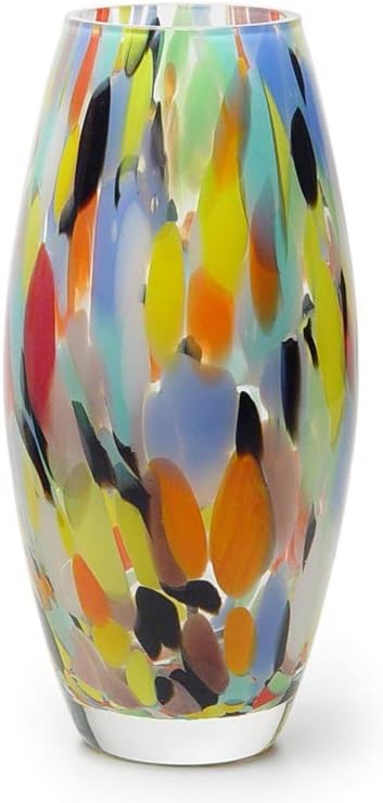 Ca D Oro Colored Glass Vase Confetti Effect Hand Blown Murano-Style Art Glass for Flower, Room Decoration and Centerpiece - Model Oliva P