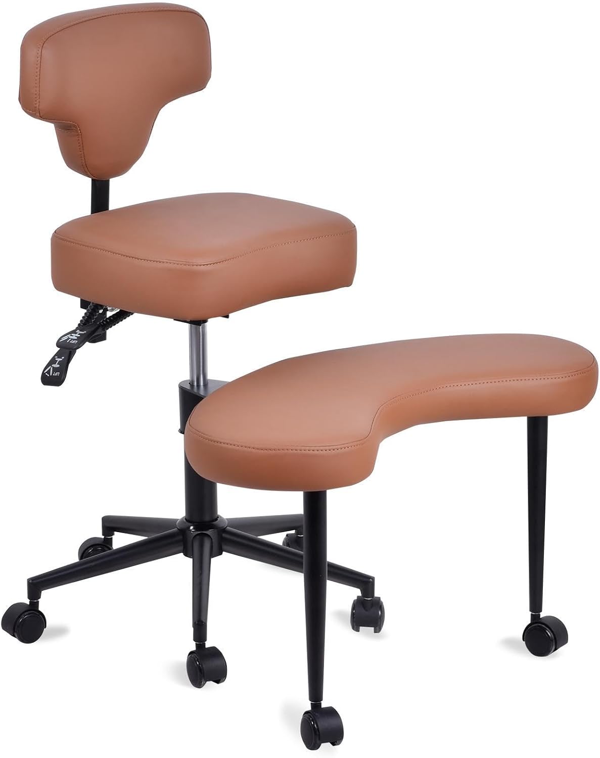 Ergonomic Criss Cross Chair for ADHD, Height Adjustable 47.5-59cm, Dual-Layer Cushion Converts to Regular Seat, PU Leather, Wheels, Adjustable Backrest 90-120°, Perfect for Home Office Meditation